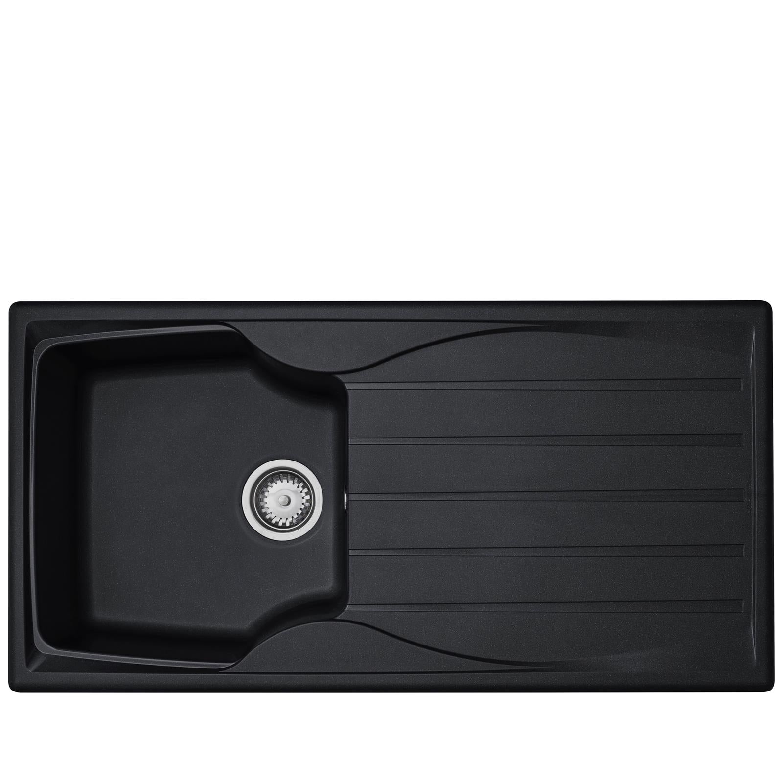 Liquida CMP10BL 1.0 Bowl Reversible Black Kitchen Sink And Waste Kit